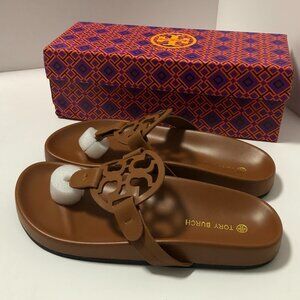 Tory Burch Miller Cloud Sandal Women's Classic Leather Slipper Tan Flip Flops